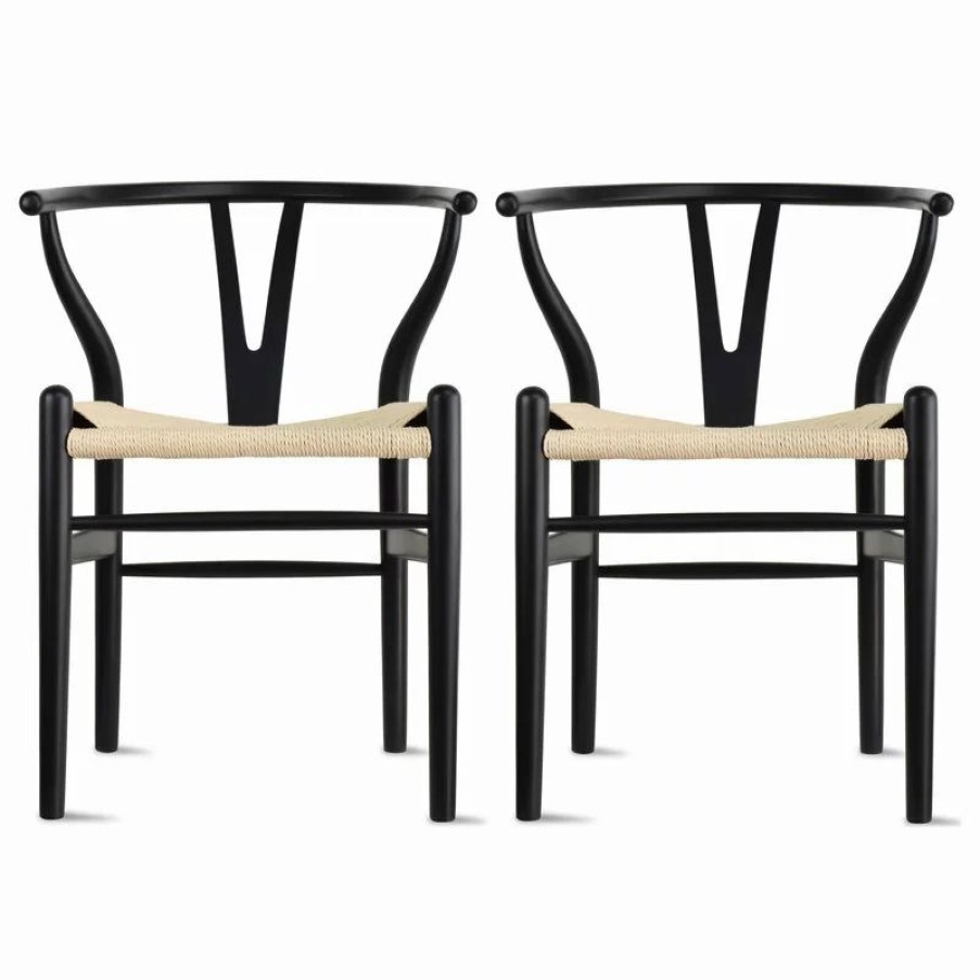 Chairs * | Homedotdot Modern Dining Chairs Wood Armchairs, Set Of 2, Black