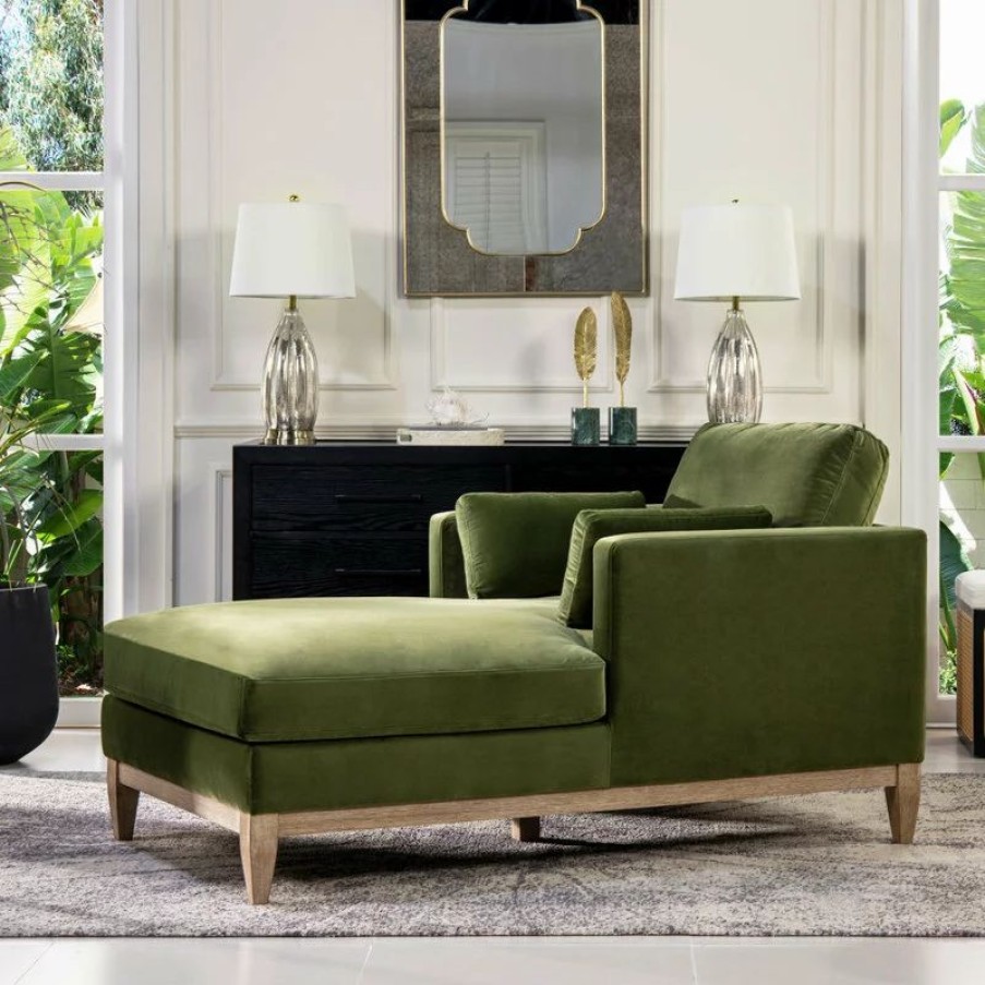 Chairs * | Jennifer Taylor Home Knox 65 Modern Farmhouse Chaise Lounge Chair, Olive Green Performance Velvet