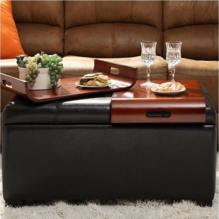 Footstools & Ottomans * | Convenience Concepts Designs4Comfort Storage Ottoman In Espresso Faux Leather