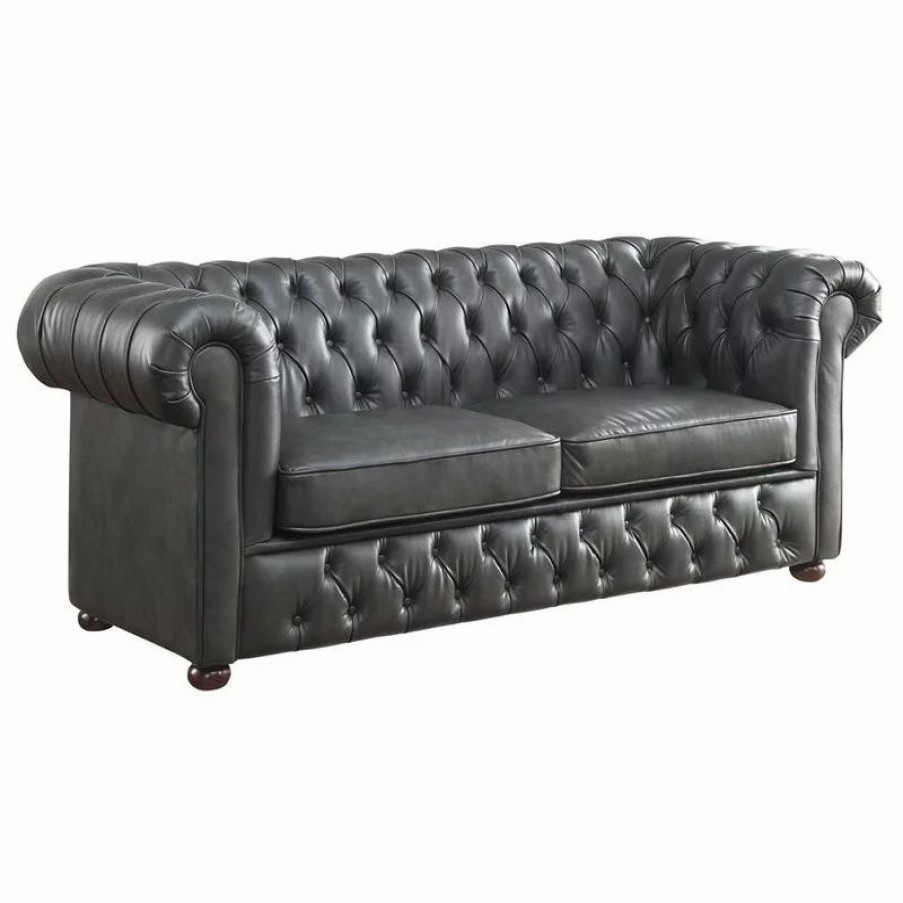 Sofas & Sectionals * | Domain Industries Inc. Lexicon Tiverton Faux Leather Tufted Chesterfield Sofa In Gray And Brown