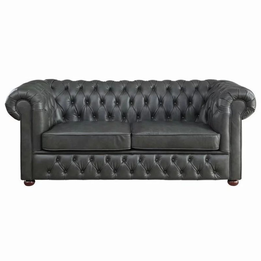 Sofas & Sectionals * | Domain Industries Inc. Lexicon Tiverton Faux Leather Tufted Chesterfield Sofa In Gray And Brown