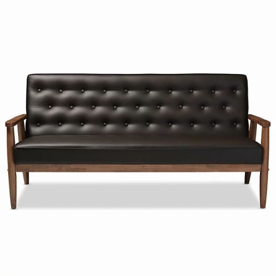 Sofas & Sectionals * | Baxton Studio Sorrento Retro Upholstered Wooden 3-Seater Sofa, Brown Faux Leather