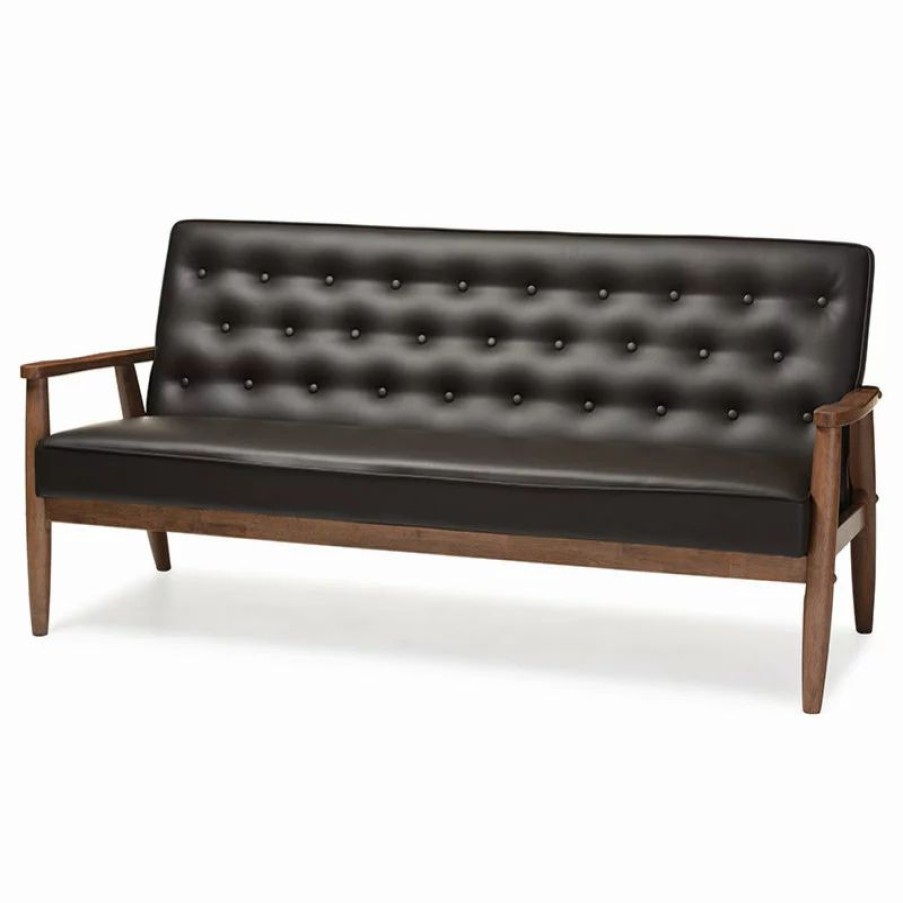 Sofas & Sectionals * | Baxton Studio Sorrento Retro Upholstered Wooden 3-Seater Sofa, Brown Faux Leather