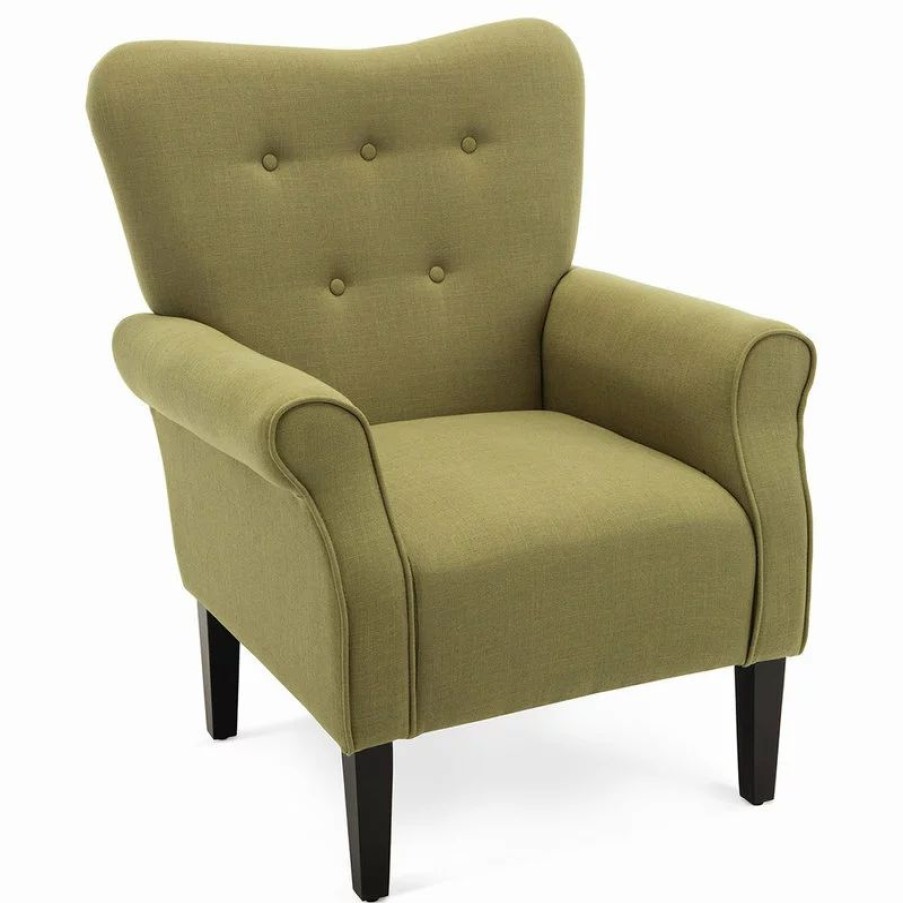 Chairs * | Belleze High Wingback Linen Armchair, Avocado