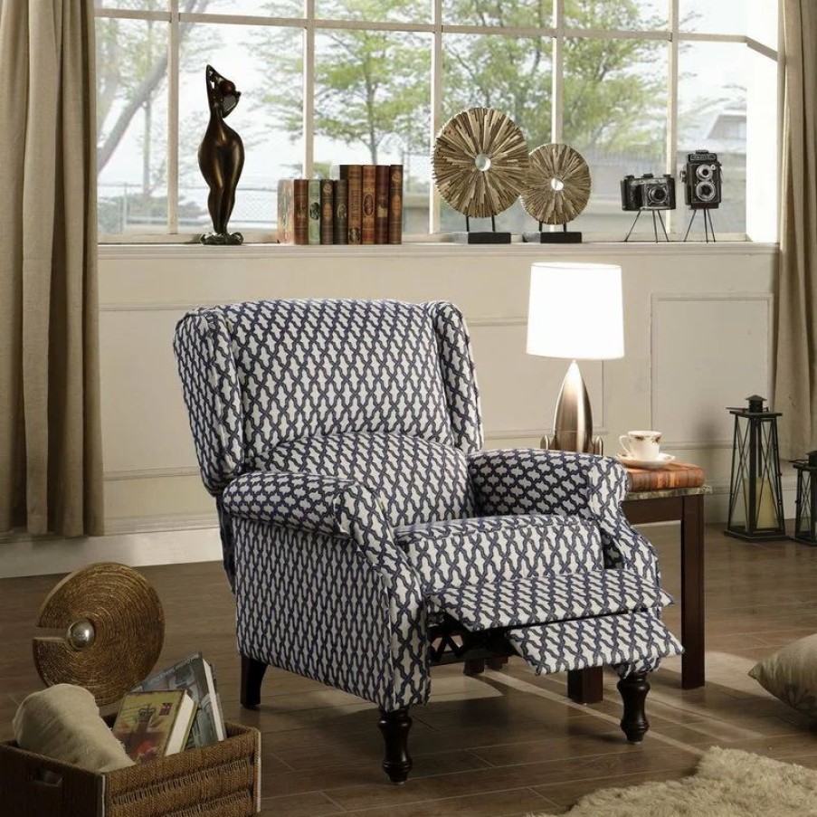 Chairs * | Fully Wind Co., Ltd. Evonna Puch Back Wingback Recliner, Navy, White