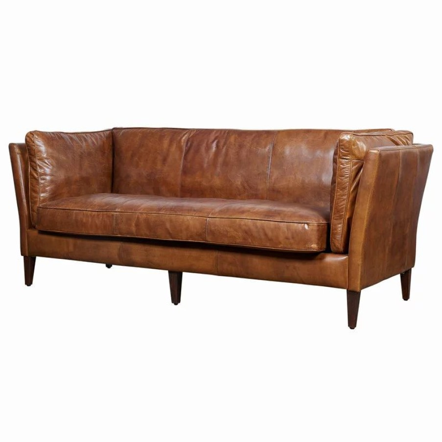 Sofas & Sectionals * | Crafters And Weavers Top Grain Vintage Leather Kenmore Sofa, Light Brown