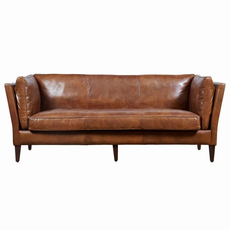 Sofas & Sectionals * | Crafters And Weavers Top Grain Vintage Leather Kenmore Sofa, Light Brown