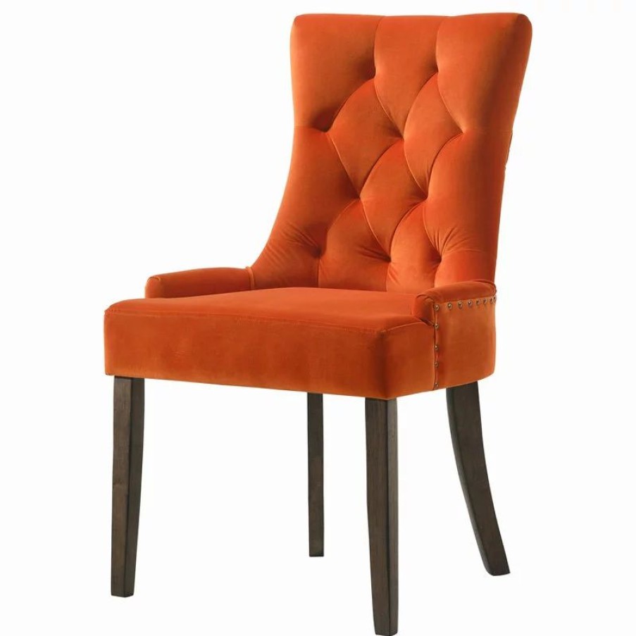 Chairs * | Acme Furniture Farren Side Chair, Orange Velvet And Espresso Finish