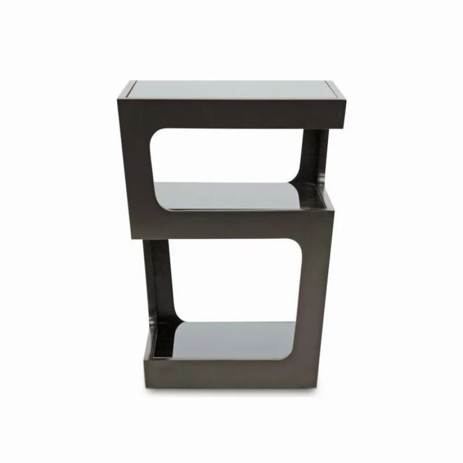 Coffee & Accent Tables * | Baxton Studio Clara Black Modern End Table With 3, Tiered Glass Shelves