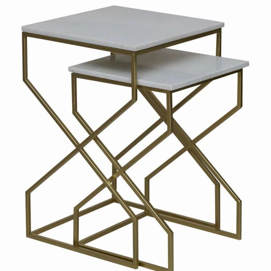 Coffee & Accent Tables * | Crestview Collection Marble Nested Tables, Gold