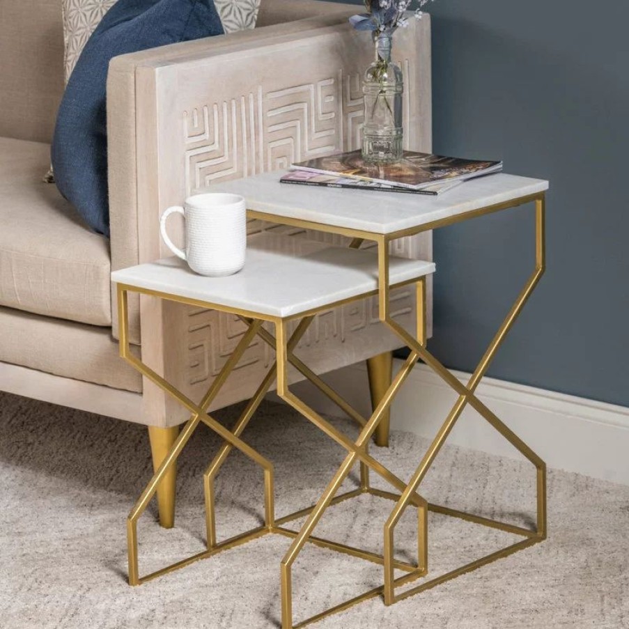 Coffee & Accent Tables * | Crestview Collection Marble Nested Tables, Gold