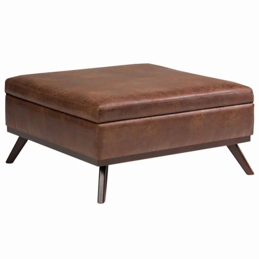 Footstools & Ottomans * | Simpli Home Ltd. Owen Square Coffee Table Storage Ottoman