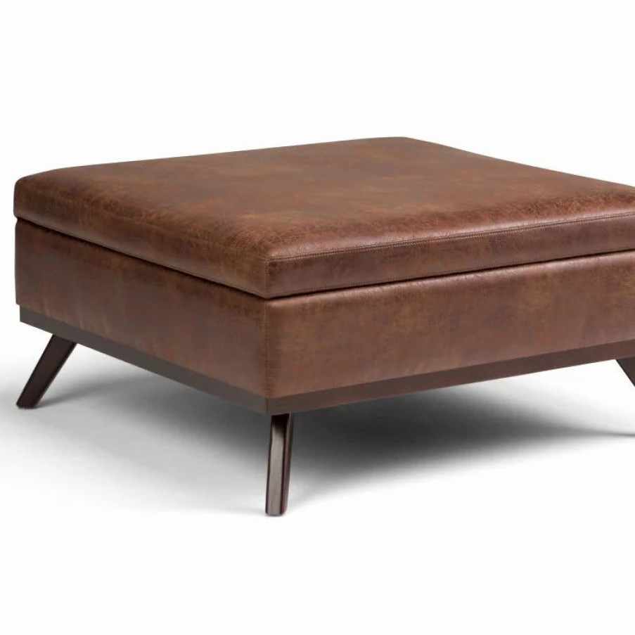 Footstools & Ottomans * | Simpli Home Ltd. Owen Square Coffee Table Storage Ottoman