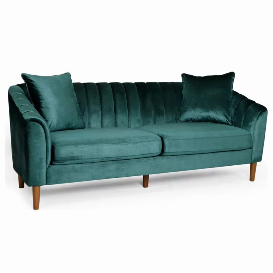 Sofas & Sectionals * | Gdfstudio Susan Contemporary Velvet 3 Seater Sofa, Teal/Dark Brown