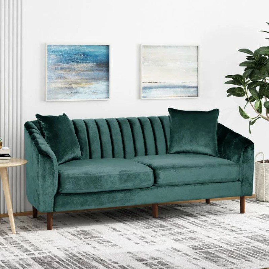 Sofas & Sectionals * | Gdfstudio Susan Contemporary Velvet 3 Seater Sofa, Teal/Dark Brown