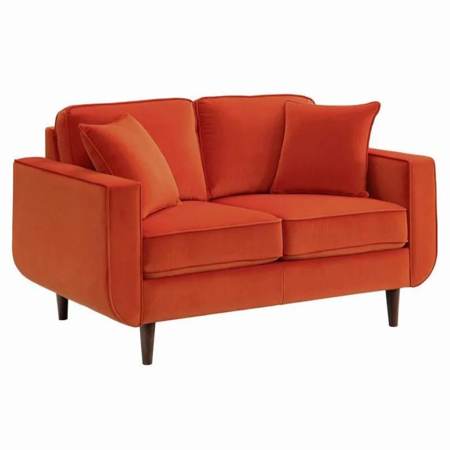 Sofas & Sectionals * | Domain Industries Inc. Lexicon Rand 59 Modern Velvet Loveseat With 2 Pillows In Orange