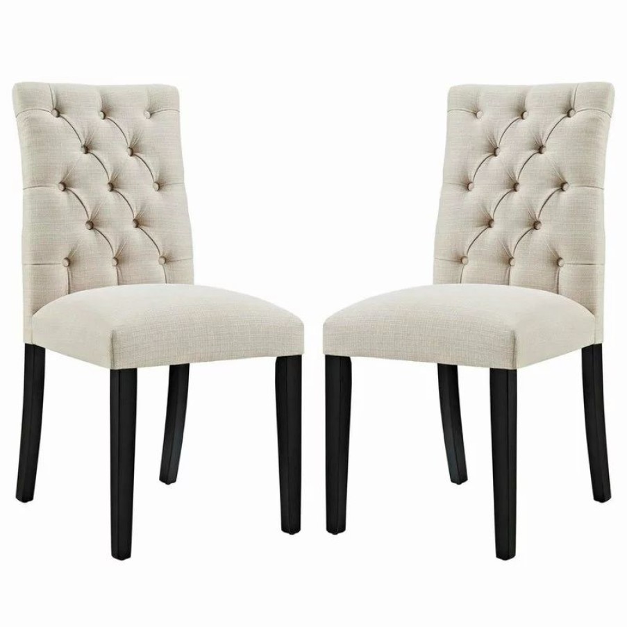 Chairs * | Modway Duchess Fabric Set Of 2 Dining Chair With Beige Finish Eei-3474-Bei