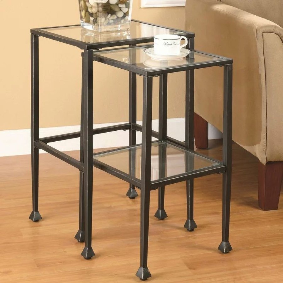 Coffee & Accent Tables * | Coaster Home Furnishings Coaster 2-Piece Glass And Metal Nesting Tables