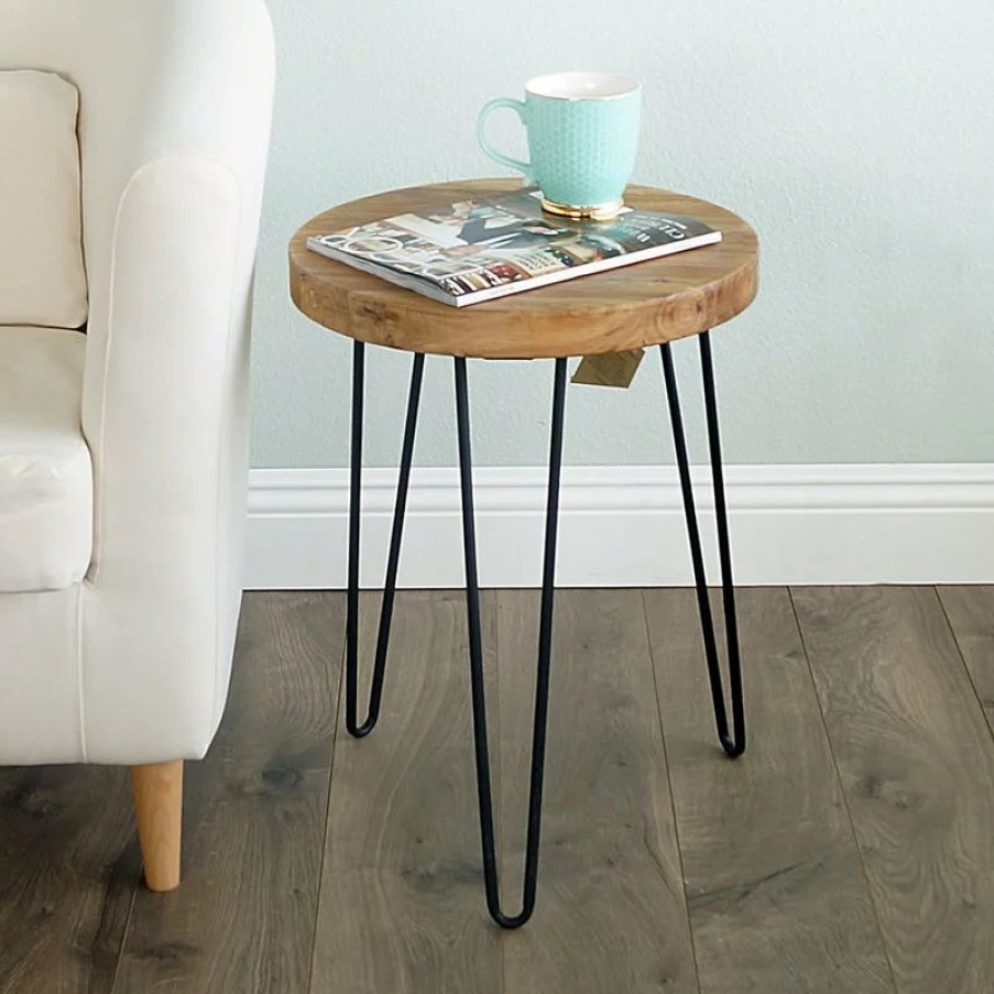 Coffee & Accent Tables * | Welland Industries Llc Rustic Old Elm Wood End Table, Round