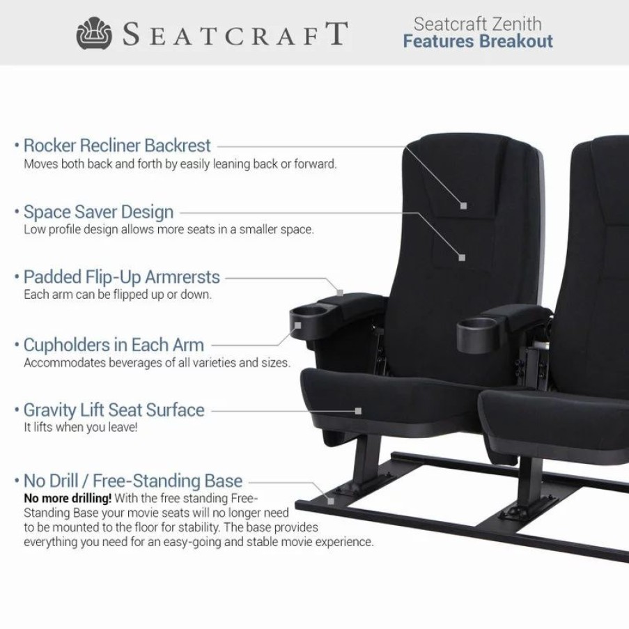 Chairs * | Seatcraft Zenith Movie Theater Seating, Black, Row Of 3