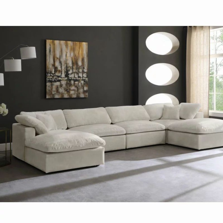 Sofas & Sectionals * | Meridian Furniture Cozy Cloud-Like Comfort Modular 4-Seater Sectional And 2 Ottomans, Cream