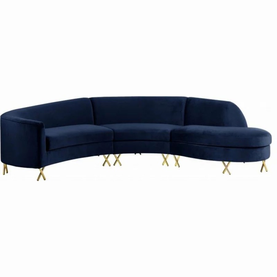 Sofas & Sectionals * | Meridian Furniture Serpentine Velvet 3-Piece Sectional, Navy