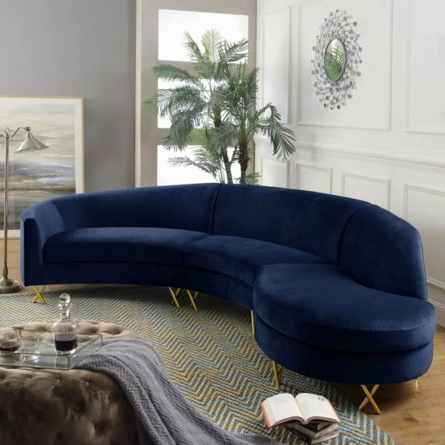 Sofas & Sectionals * | Meridian Furniture Serpentine Velvet 3-Piece Sectional, Navy