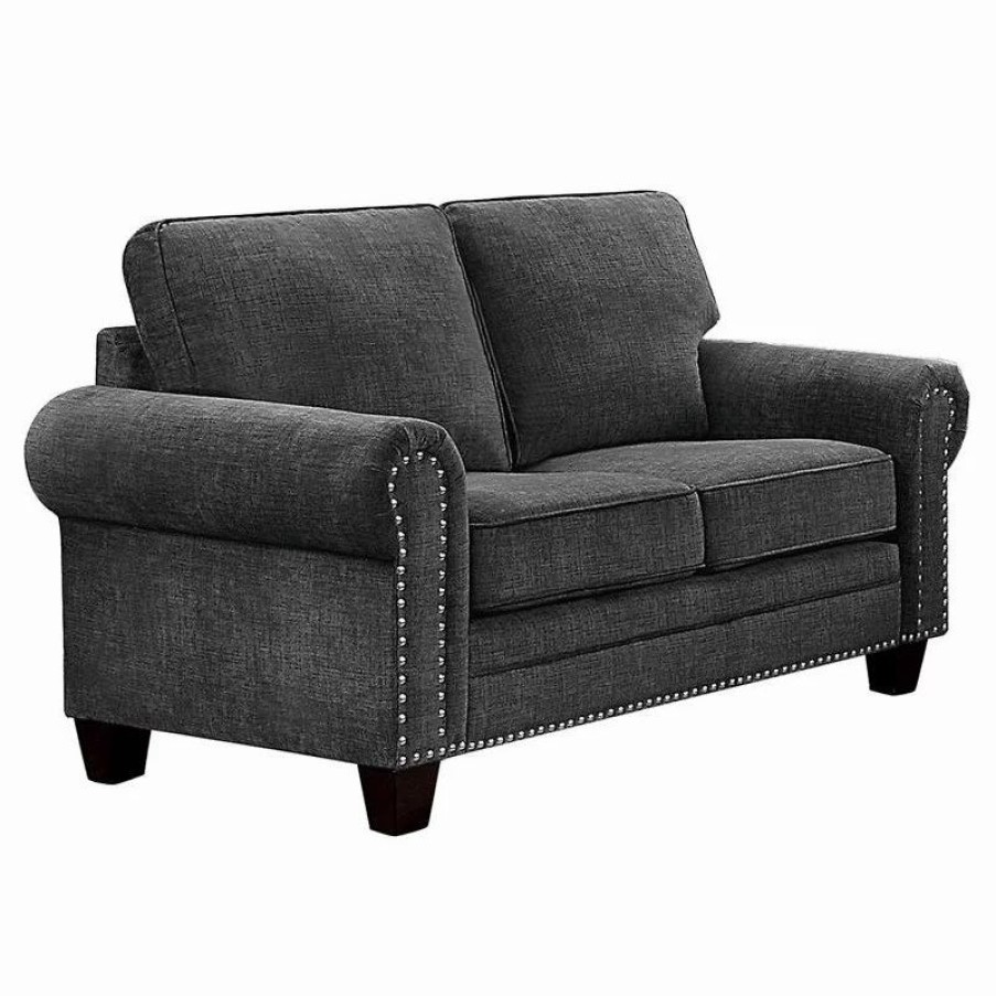 Sofas & Sectionals * | Domain Industries Inc. Lexicon Cornelia 63 Traditional Microfiber Loveseat In Dark Gray