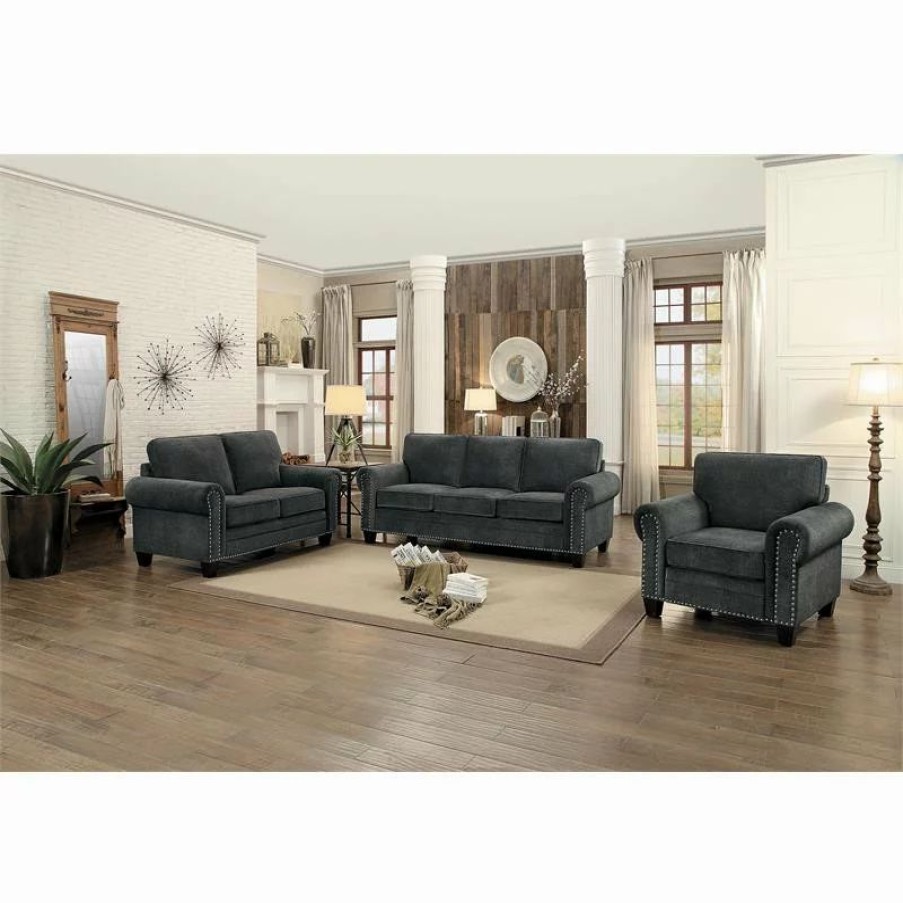 Sofas & Sectionals * | Domain Industries Inc. Lexicon Cornelia 63 Traditional Microfiber Loveseat In Dark Gray