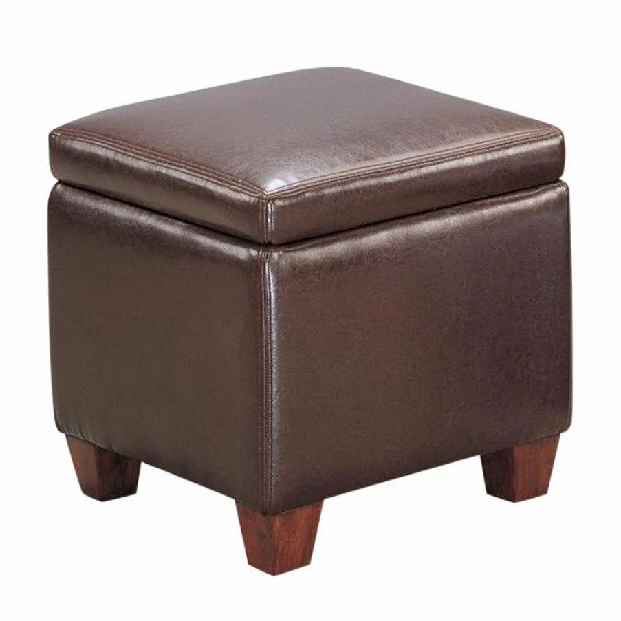 Footstools & Ottomans * | Coaster Home Furnishings Coaster Casual Faux Leather Storage Cube Ottoman, Brown