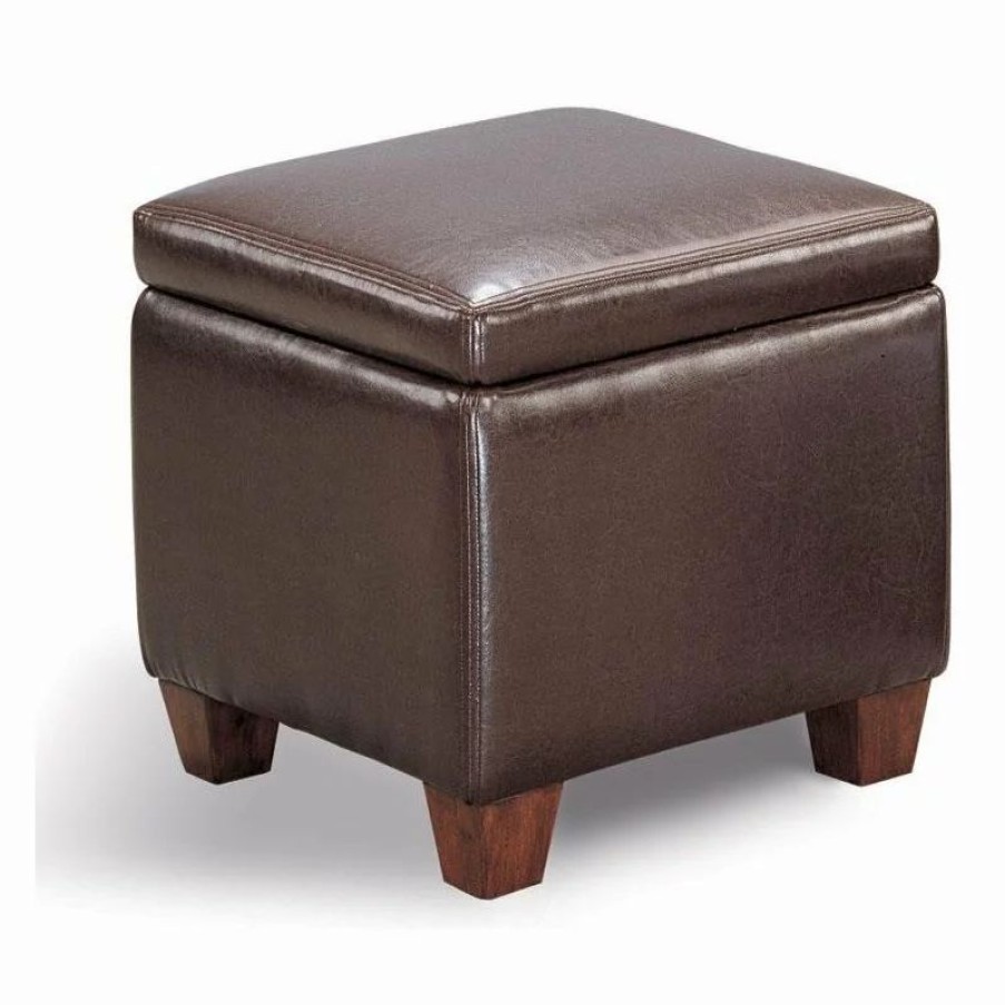 Footstools & Ottomans * | Coaster Home Furnishings Coaster Casual Faux Leather Storage Cube Ottoman, Brown