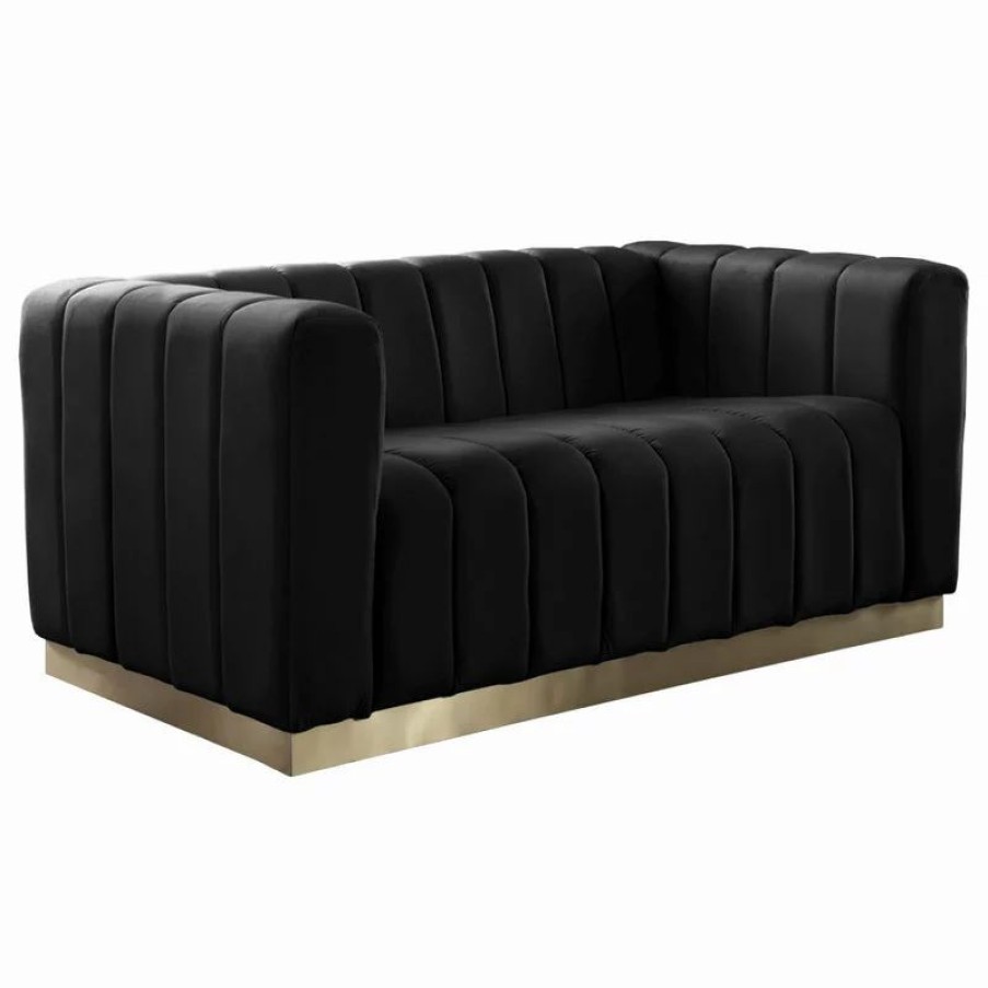 Sofas & Sectionals * | Meridian Furniture Marlon Velvet Loveseat With Brushed Gold Stainless Steel Base, Black