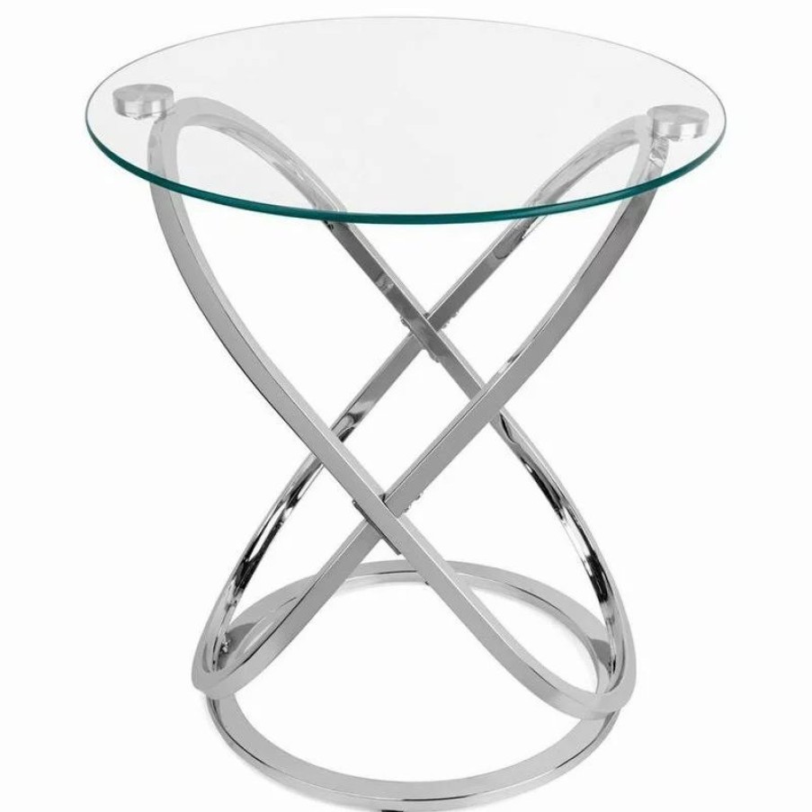 Coffee & Accent Tables * | Danya B Galaxy Clear Glass Top Round End Table With Chrome Base