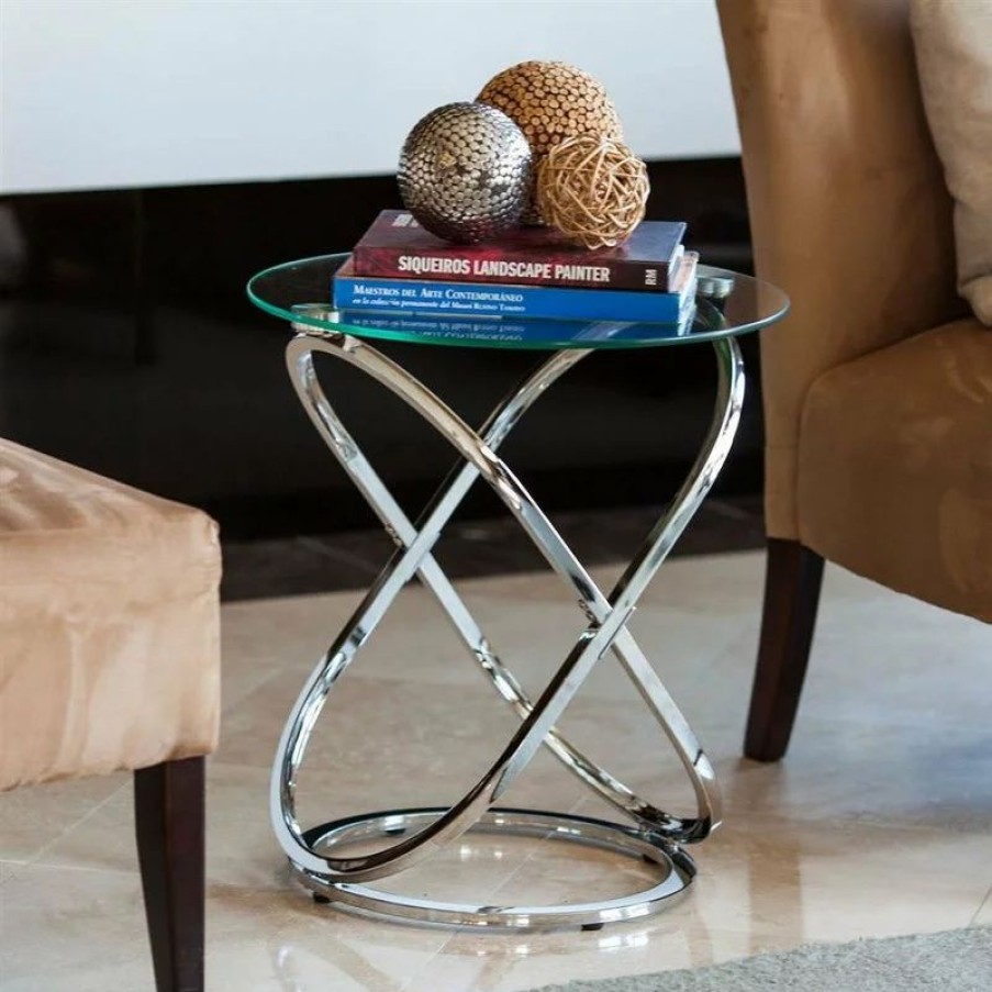 Coffee & Accent Tables * | Danya B Galaxy Clear Glass Top Round End Table With Chrome Base