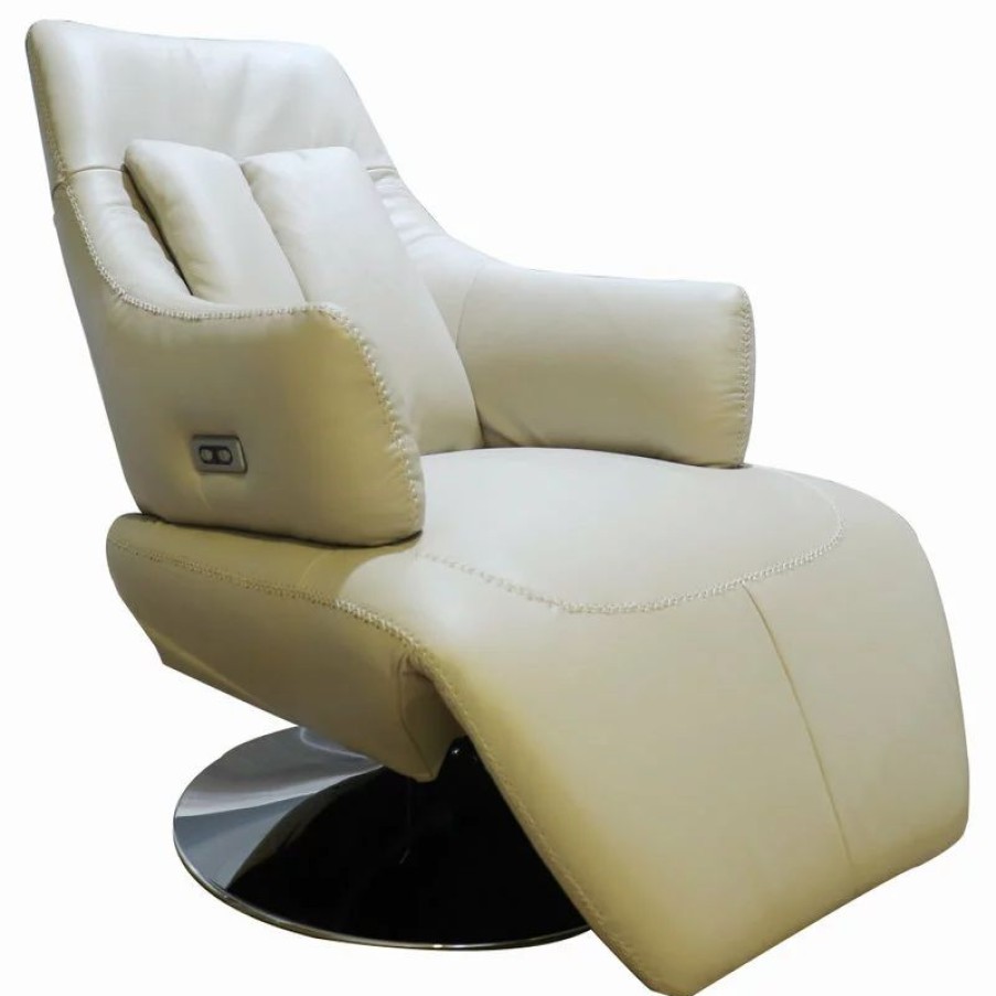 Chairs * | World Source Design Llc Vegas Modern Top Grain Leather Ergonomic 2-Motor Powered Recliner, Sand/Silver