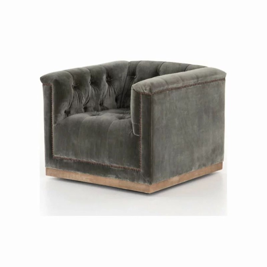 Chairs * | Zin Home Maxx Birch Brown Tufted Modern Swivel Club Chair