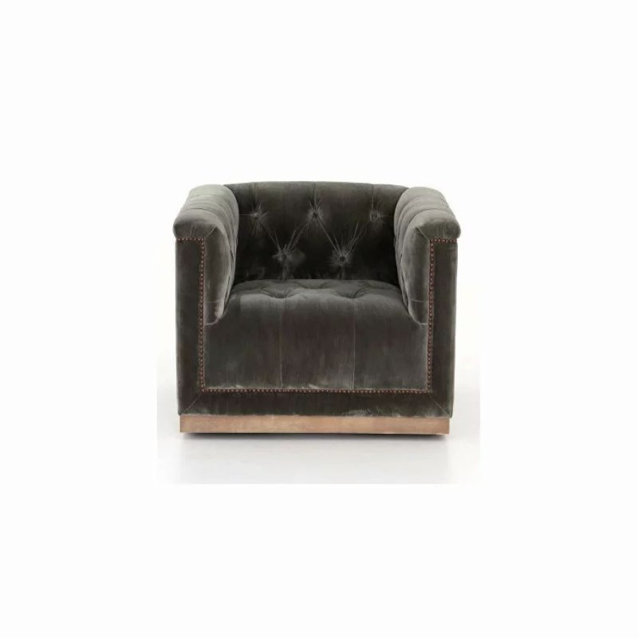 Chairs * | Zin Home Maxx Birch Brown Tufted Modern Swivel Club Chair