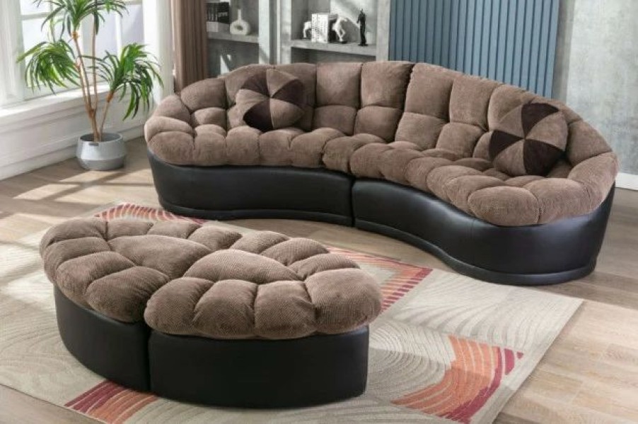 Sofas & Sectionals * | Us Furnishings Express Papasan 4-Piece Crescent Sofa Set, Camel