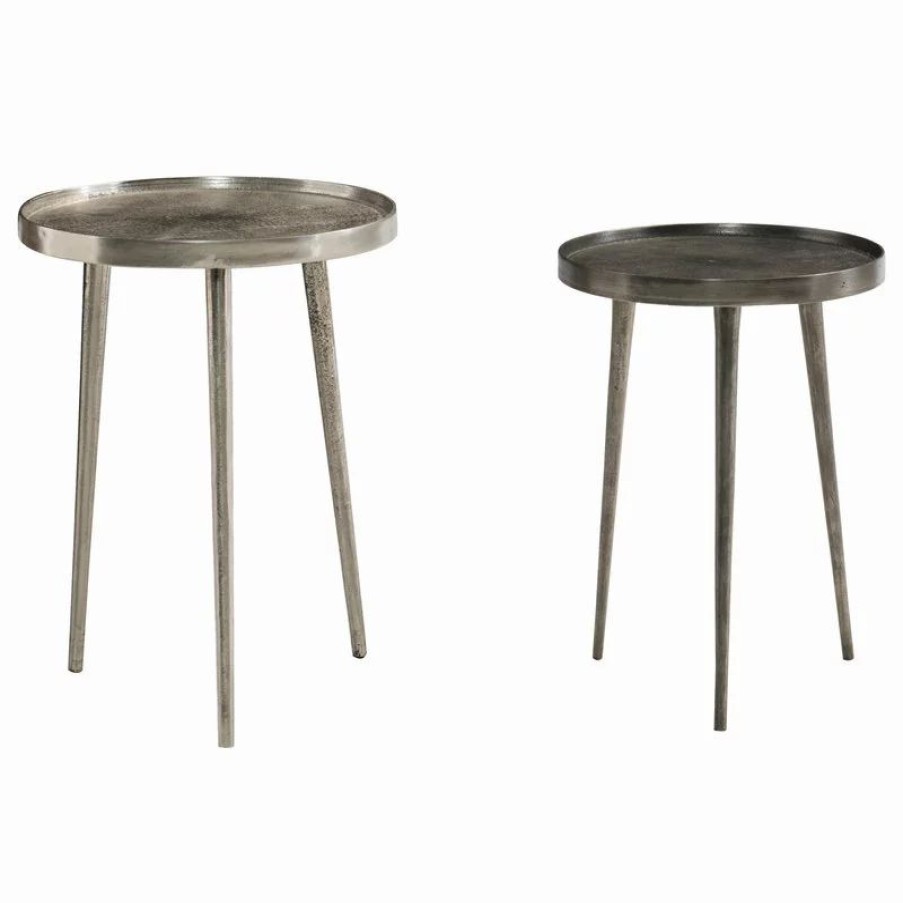 Coffee & Accent Tables * | Bernhardt Furniture Company Bernhardt Lex Nesting Table, Satin Nickel/Graphite, Set Of 2