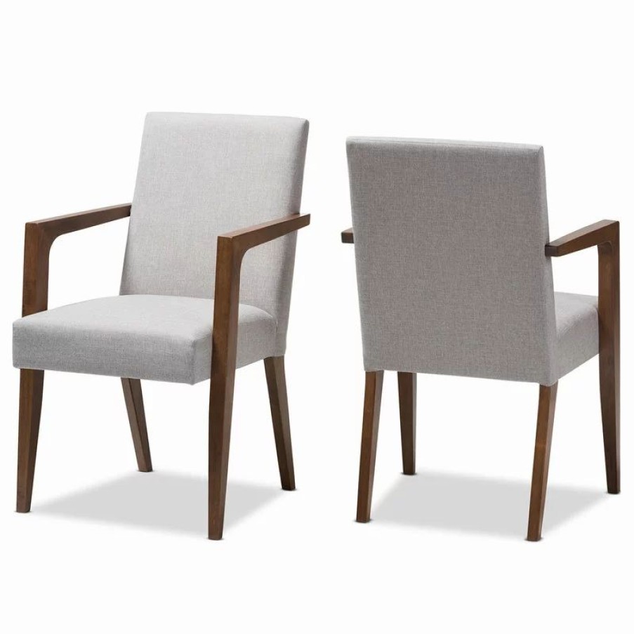 Chairs * | Baxton Studio Andrea Mid-Century Modern Grayish Beige Upholstered Wooden Armchair, Set Of 2