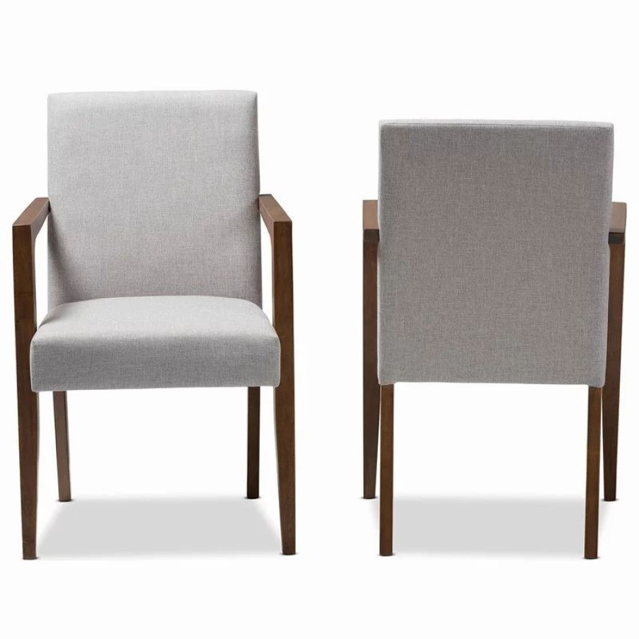 Chairs * | Baxton Studio Andrea Mid-Century Modern Grayish Beige Upholstered Wooden Armchair, Set Of 2