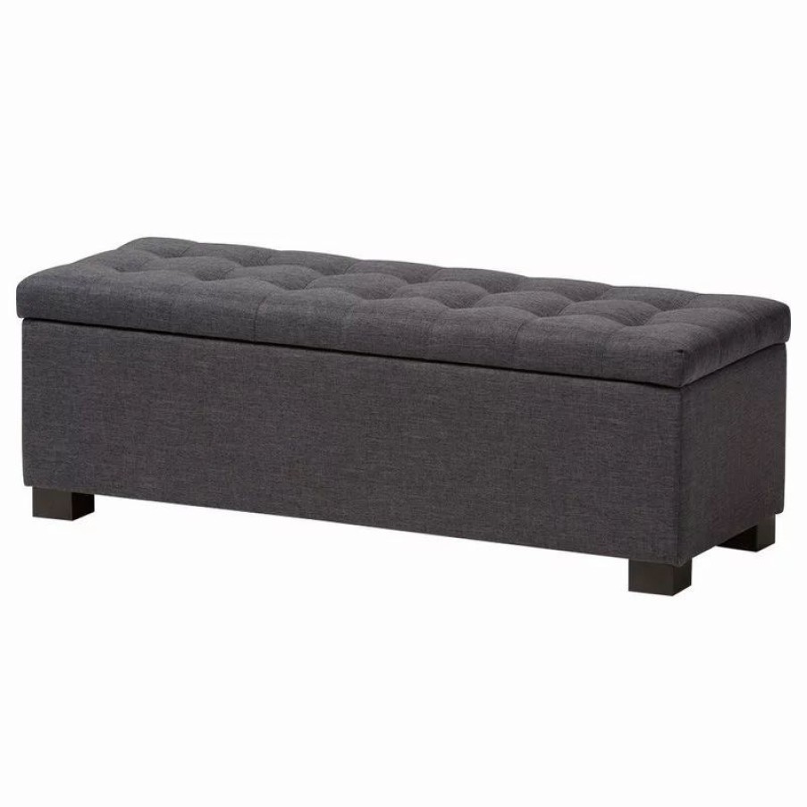 Footstools & Ottomans * | Baxton Studio Roanoke Upholstered, Grid-Tufting Storage Ottoman Bench, Dark Gray