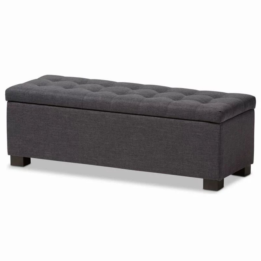 Footstools & Ottomans * | Baxton Studio Roanoke Upholstered, Grid-Tufting Storage Ottoman Bench, Dark Gray