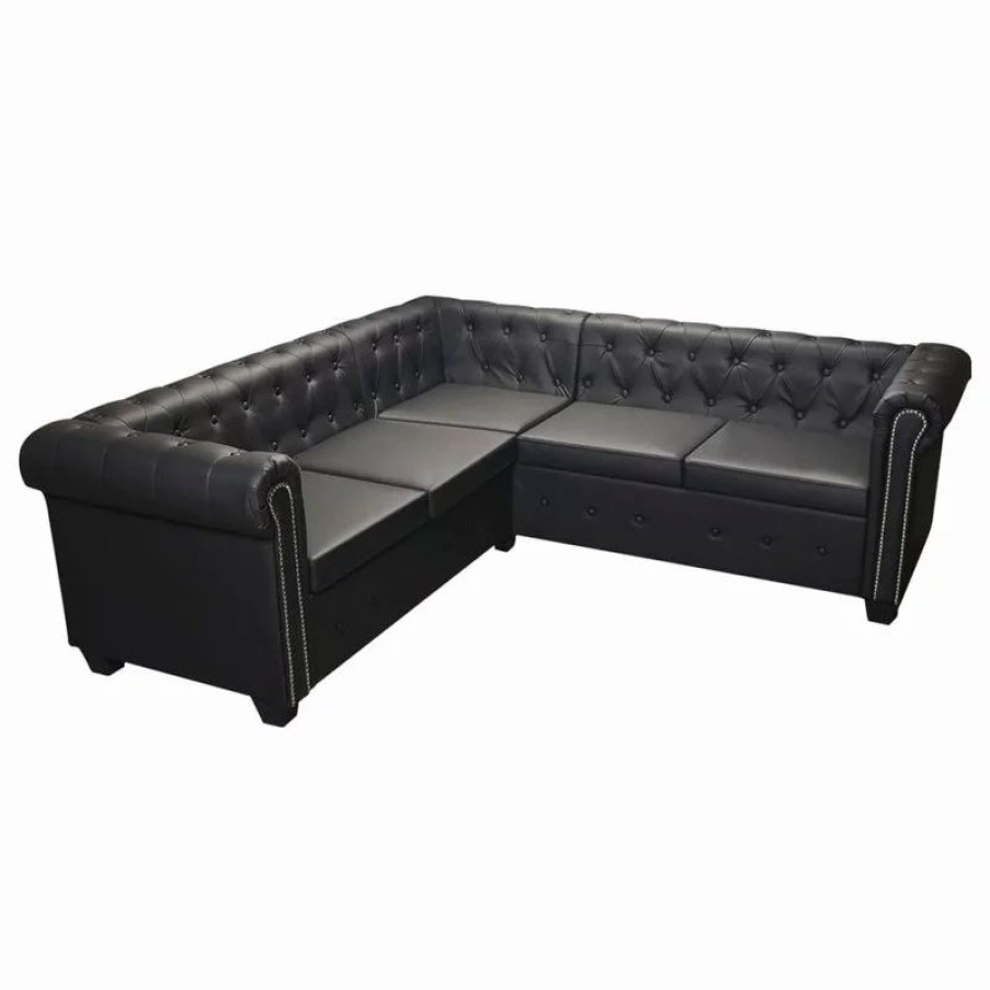 Sofas & Sectionals * | Vida Xl International B.V. Vidaxl Chesterfield Corner Sofa 5-Seater Faux Leather Black Chaise Longue