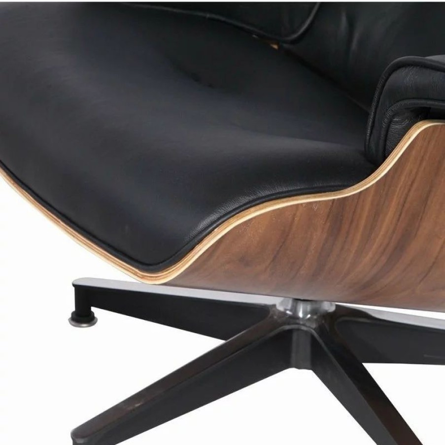 Chairs * | Interior Modern Decor Mod Lounge Chair And Ottoman Premium Leather, Black Walnut