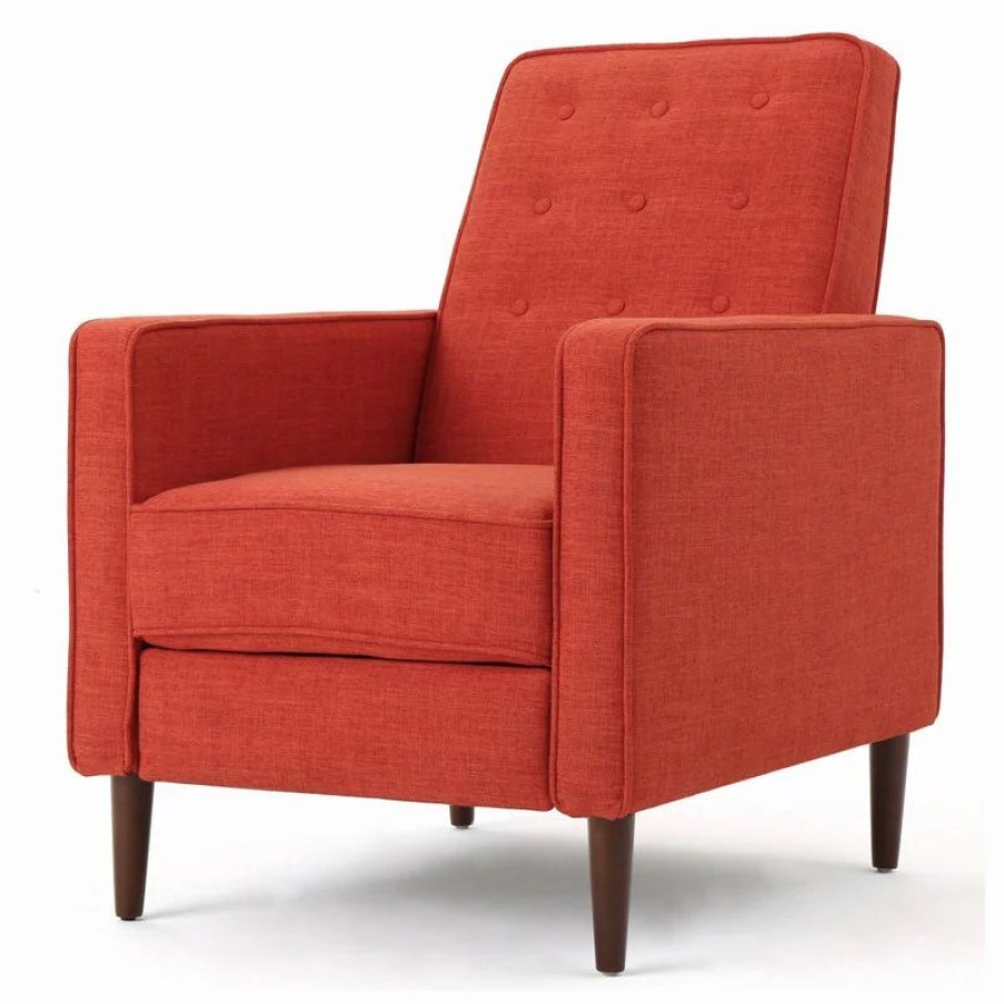 Chairs * | Gdfstudio Gdf Studio Macedonia Mid-Century Modern Button Tufted Fabric Recliner, Muted Orange Fabric