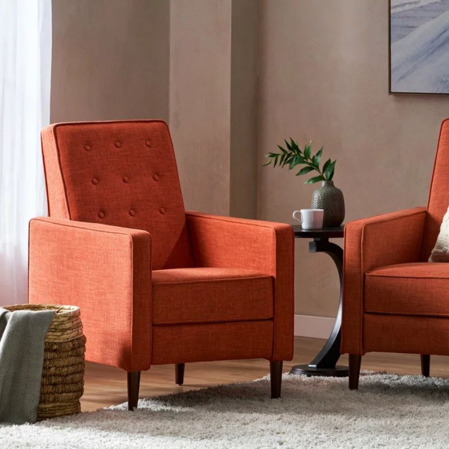 Chairs * | Gdfstudio Gdf Studio Macedonia Mid-Century Modern Button Tufted Fabric Recliner, Muted Orange Fabric