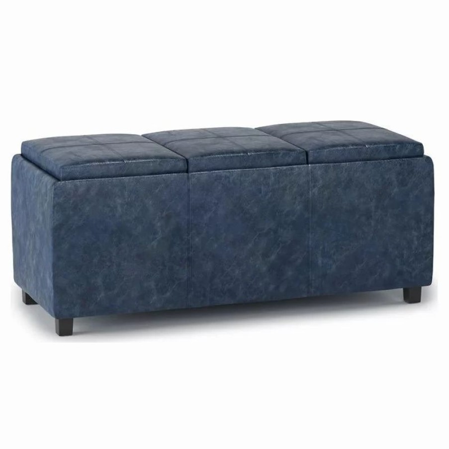 Footstools & Ottomans * | Simpli Home Ltd. Simpli Home Avalon 42 Faux Leather Storage Ottoman In Denim Blue