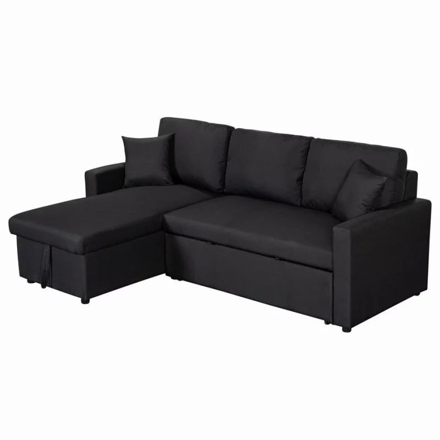 Sofas & Sectionals * | Lilola Living Paisley Linen Reversible Sleeper Sectional Sofa With Storage Chaise, Black