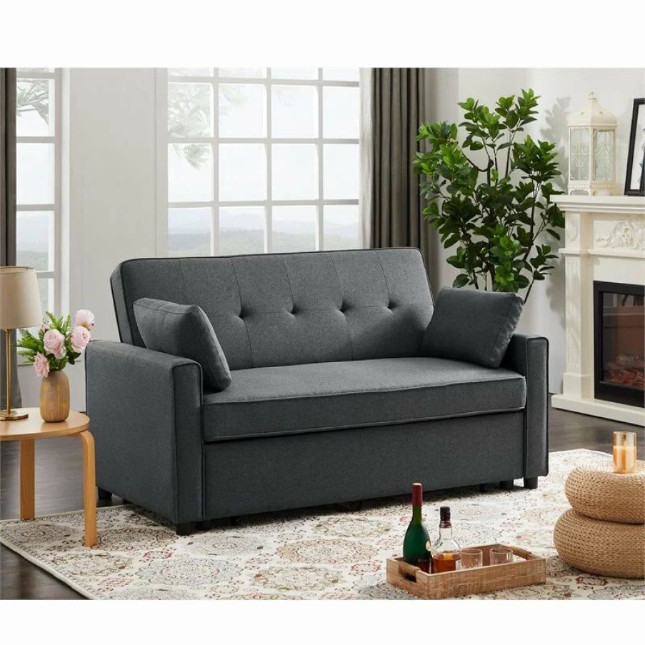 Sofas & Sectionals * | Devion Furniture Fabric Loveseat Pull Out Sleeper Sofa Bed-Gray